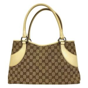 GUCCI GG Canvas Leather Handbag 113015 Beige Women's